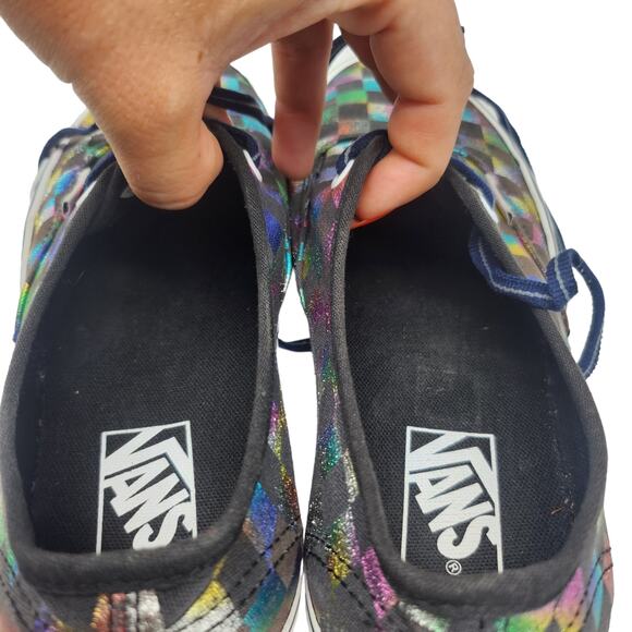 Vans Shoes Womens 9 Black Rainbow Checkered Shiny Metallic Holographic Low Tops - Picture 9 of 12